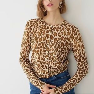 J.Crew Classic 100% Merino Wool Cardigan Sweater in leopard print